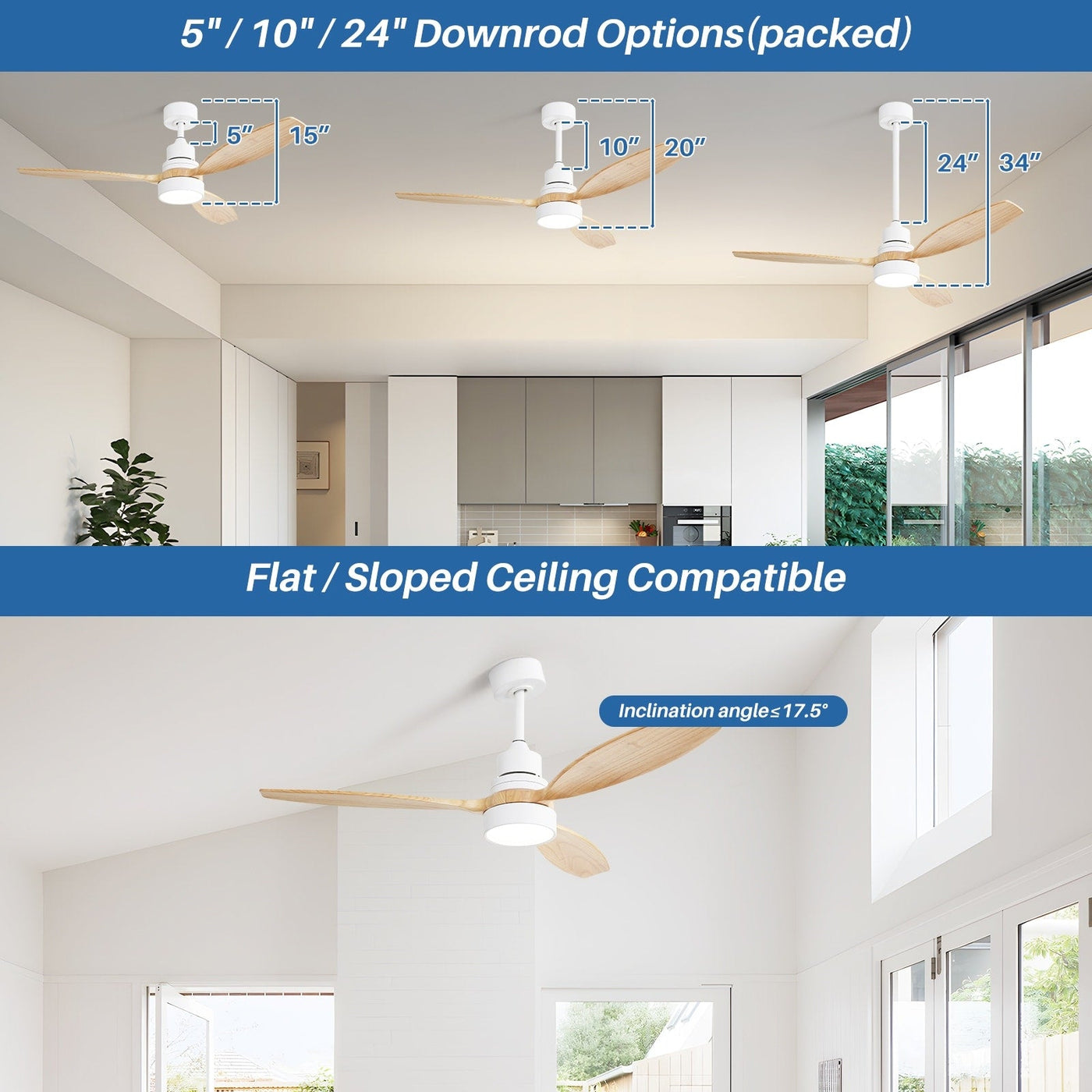 Ventilateur de plafond à LED intégré 48 et 52 pouces avec lumière et télécommande, moteur CC réversible