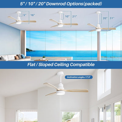 Ventilateur de plafond à LED intégré 48 et 52 pouces avec lumière et télécommande, moteur CC réversible