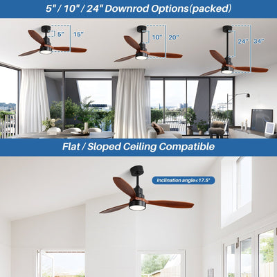 Ventilateur de plafond à LED intégré 48 et 52 pouces avec lumière et télécommande, moteur CC réversible