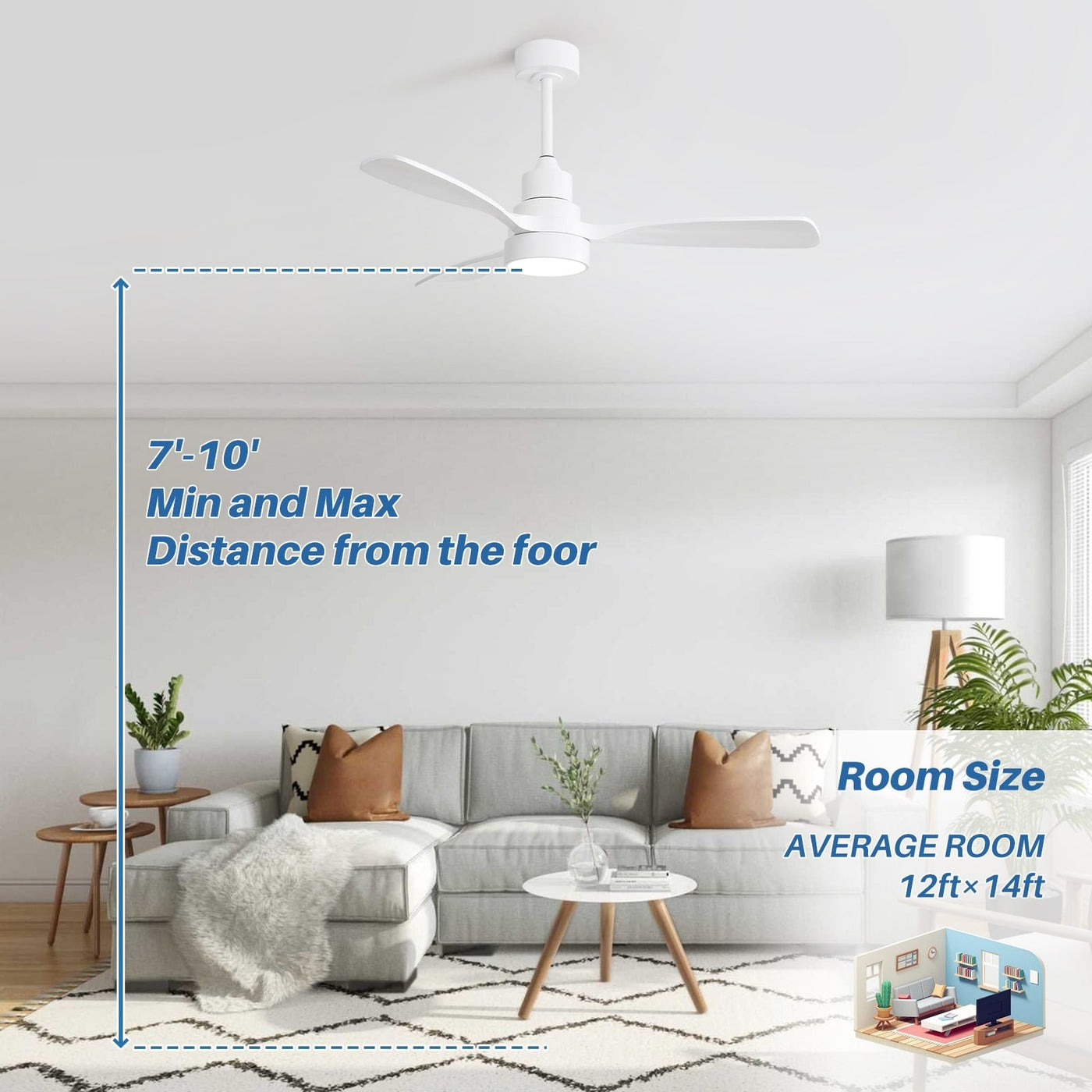 Ventilateur de plafond à LED intégré 48 et 52 pouces avec lumière et télécommande, moteur CC réversible