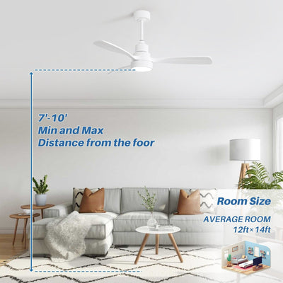 Ventilateur de plafond à LED intégré 48 et 52 pouces avec lumière et télécommande, moteur CC réversible