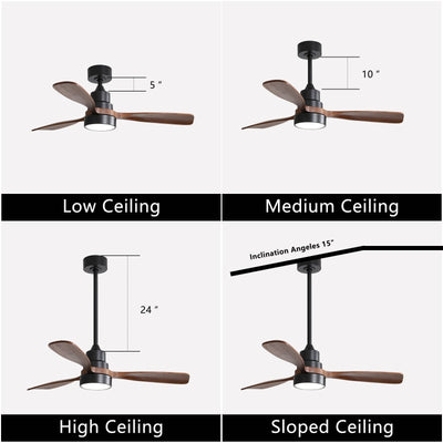 Ventilateur de plafond à LED intégré 48 et 52 pouces avec lumière et télécommande, moteur CC réversible