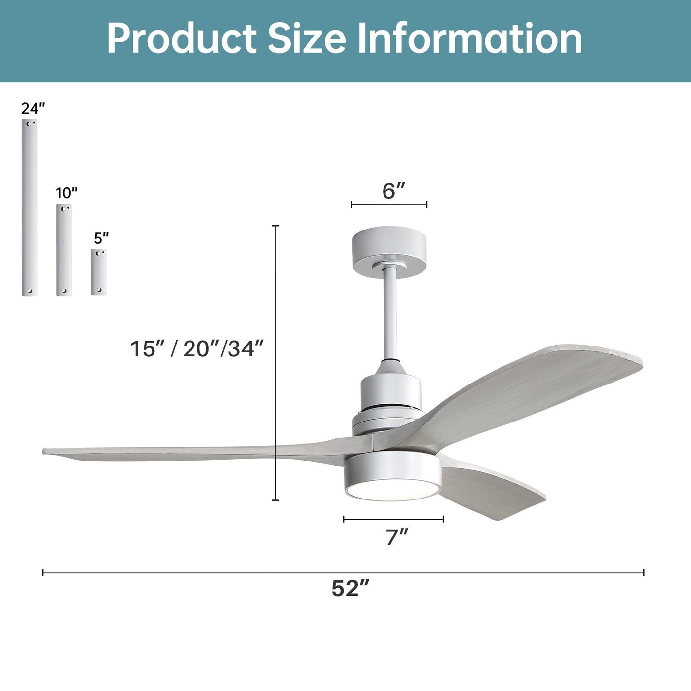 Ventilateur de plafond à LED intégré 48 et 52 pouces avec lumière et télécommande, moteur CC réversible