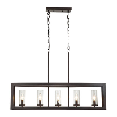Lustre rectangulaire en verre vintage à 5 lumières pour îlot de cuisine industriel moderne du milieu du siècle