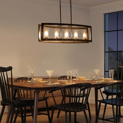 Lustre rectangulaire en verre vintage à 5 lumières pour îlot de cuisine industriel moderne du milieu du siècle