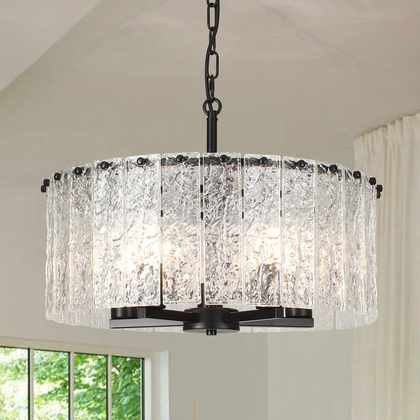 Lustre tambour rond moderne à 5 lumières, lustre semi-encastré classique, suspension pour îlot de cuisine et salle à manger