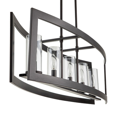 Lustre linéaire industriel moderne à 5 lumières pour salle à manger, style ferme, en verre transparent, idéal pour une cuisine ou un îlot