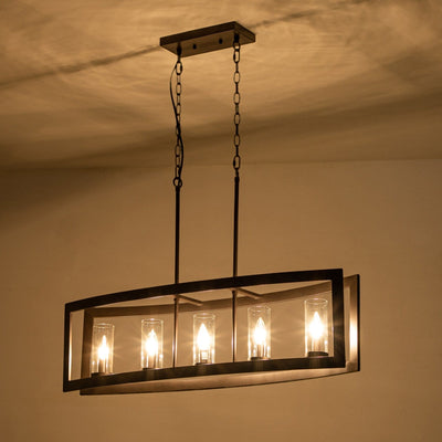 Lustre linéaire industriel moderne à 5 lumières pour salle à manger, style ferme, en verre transparent, idéal pour une cuisine ou un îlot