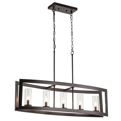 Lustre linéaire industriel moderne à 5 lumières pour salle à manger, style ferme, en verre transparent, idéal pour une cuisine ou un îlot