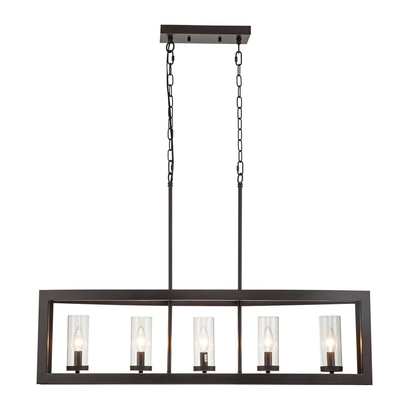 Lustre linéaire industriel moderne à 5 lumières pour salle à manger, style ferme, en verre transparent, idéal pour une cuisine ou un îlot