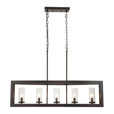 Lustre linéaire industriel moderne à 5 lumières pour salle à manger, style ferme, en verre transparent, idéal pour une cuisine ou un îlot