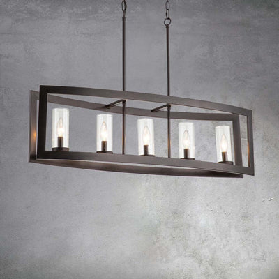 Lustre rectangulaire en verre vintage à 5 lumières pour îlot de cuisine industriel moderne du milieu du siècle
