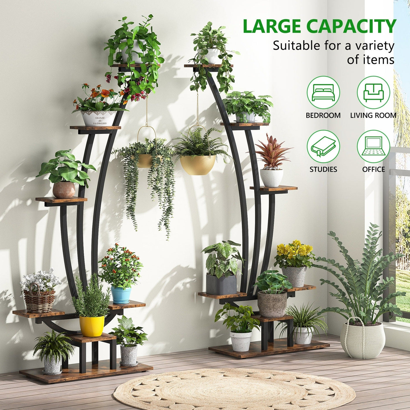 Support pour plantes d'intérieur, étagère à fleurs à 6 niveaux pour jardin - Lot de 2
