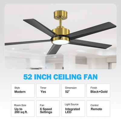 Ventilateur de plafond LED Breezary 65/52/42 à 5 pales avec kit d'éclairage et télécommande