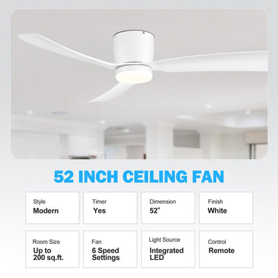 Ventilateur de plafond encastré à DEL noir/blanc de 52 pouces avec télécommande (3 pales)
