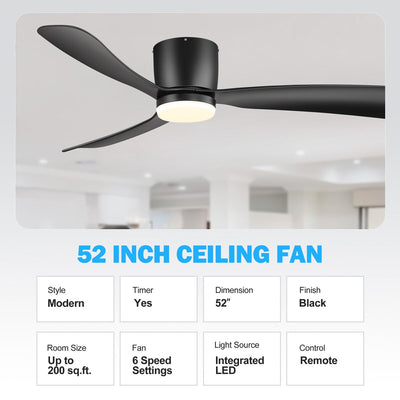 Ventilateur de plafond encastré à DEL noir/blanc de 52 pouces avec télécommande (3 pales)