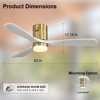 Ventilateur de plafond encastré Sofucor 52 pouces avec télécommande, moteur réversible et éclairage intégré en option
