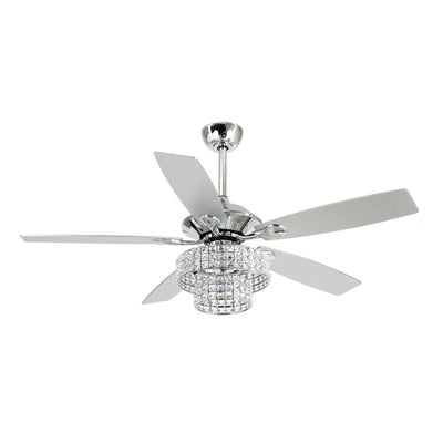 Ventilateur de plafond moderne en cristal et bois chromé de 52 pouces, 5 pales, avec télécommande