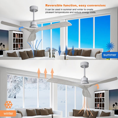 Ventilateur de plafond moderne en bois massif/ABS de 52 pouces avec télécommande (sans lumière), 6 vitesses de vent, flux d'air réversible
