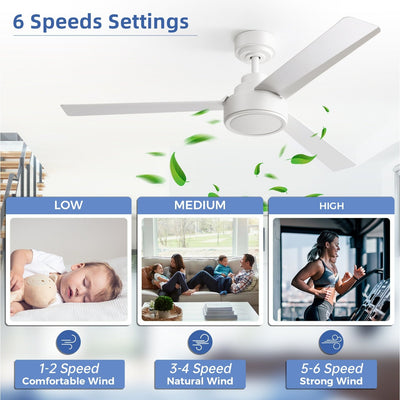 Ventilateur de plafond moderne en bois massif/ABS de 52 pouces avec télécommande (sans lumière), 6 vitesses de vent, flux d'air réversible