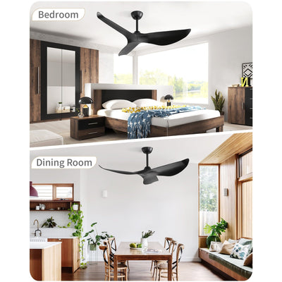 Ventilateur de plafond moderne en bois massif/ABS de 52 pouces avec télécommande (sans lumière), 6 vitesses de vent, flux d'air réversible