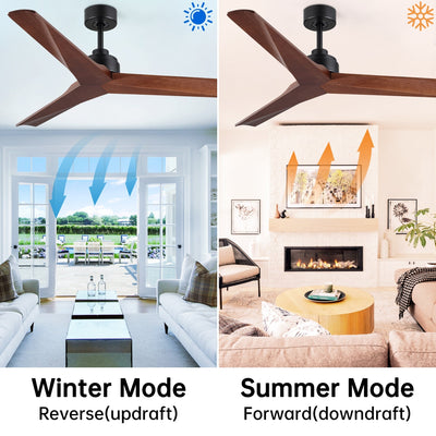 Ventilateur de plafond moderne en bois massif/ABS de 52 pouces avec télécommande (sans lumière), 6 vitesses de vent, flux d'air réversible