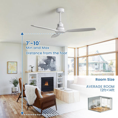 Ventilateur de plafond moderne en bois massif/ABS de 52 pouces avec télécommande (sans lumière), 6 vitesses de vent, flux d'air réversible