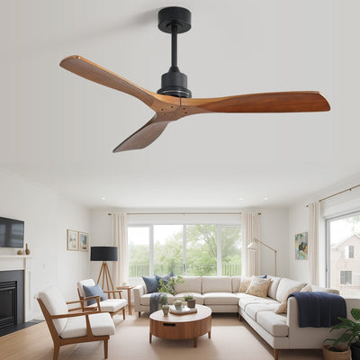 Ventilateur de plafond moderne en bois massif/ABS de 52 pouces avec télécommande (sans lumière), 6 vitesses de vent, flux d'air réversible