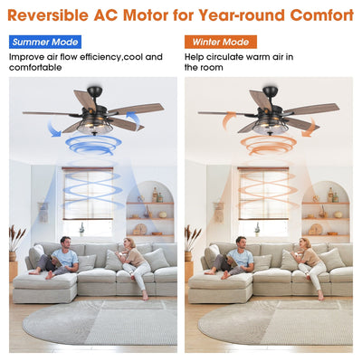 Ventilateur de plafond décoratif industriel en verre grainé noir de 52 pouces avec télécommande et kit d'éclairage