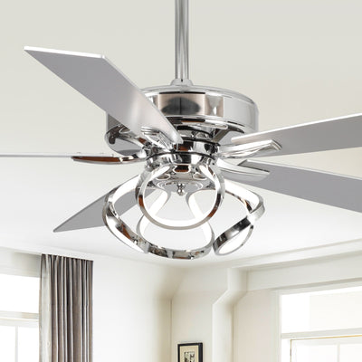 Ventilateur de plafond LED d'intérieur moderne chromé/noir à intensité variable avec lumière et télécommande