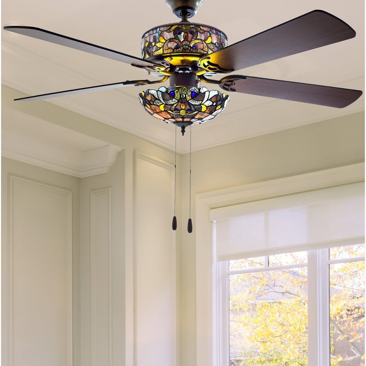 Ventilateur de plafond Magna Carta de style Tiffany Copper Grove Guasipati de 52 pouces - 52L x 52W x 16,5