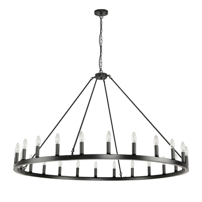 Lustre rond à 24 lumières en forme de roue de chariot de 54 pouces