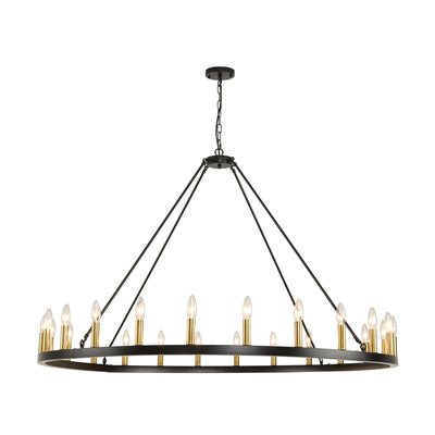 Lustre rond à 24 lumières en forme de roue de chariot de 54 pouces
