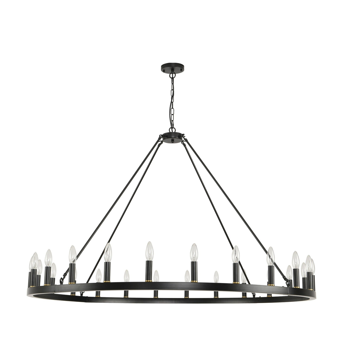 Lustre rond à 24 lumières en forme de roue de chariot de 54 pouces