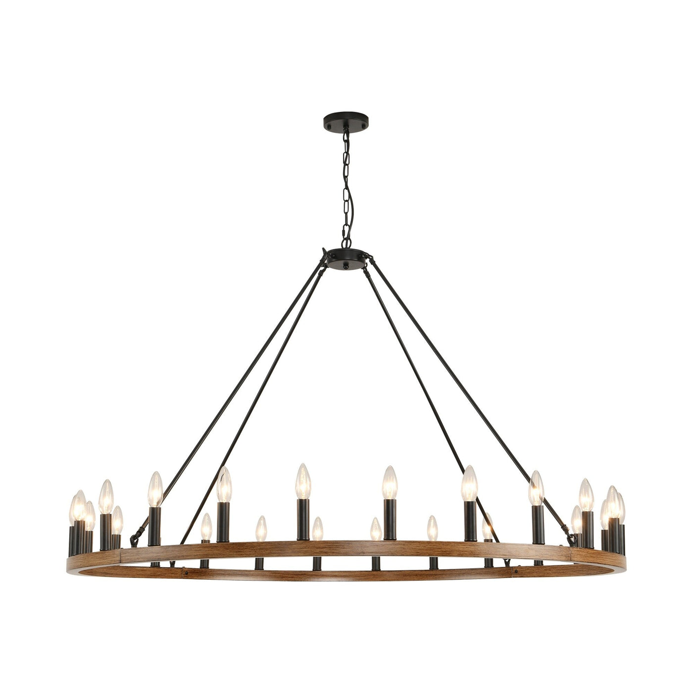 Lustre rond à 24 lumières en forme de roue de chariot de 54 pouces