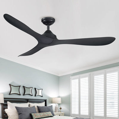Ventilateur de plafond moderne noir à hélice à courant continu à 3 pales avec télécommande