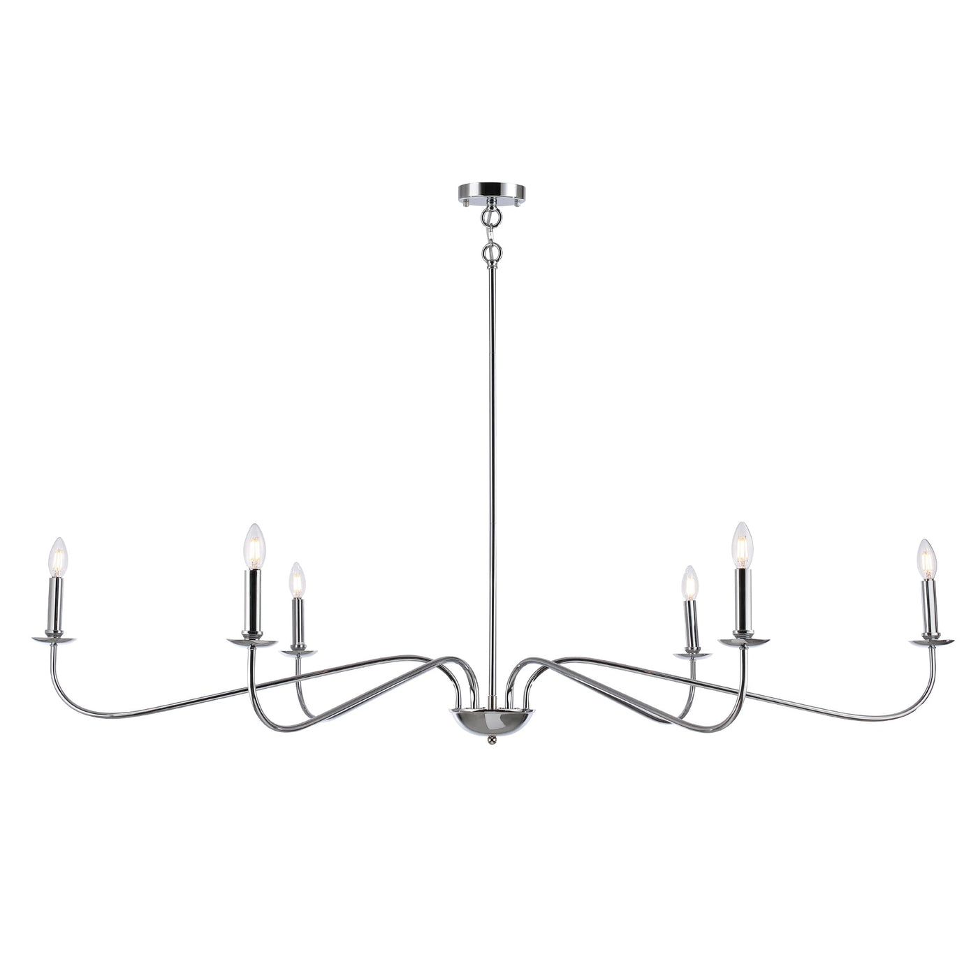 Lustre minimaliste à 6 lumières de 64 pouces, noir mat, or et chrome - N/A