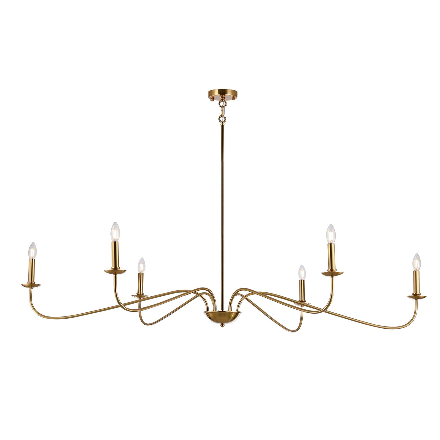 Lustre minimaliste à 6 lumières de 64 pouces, noir mat, or et chrome - N/A