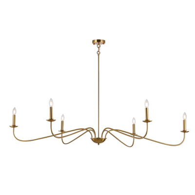 Lustre minimaliste à 6 lumières de 64 pouces, noir mat, or et chrome - N/A