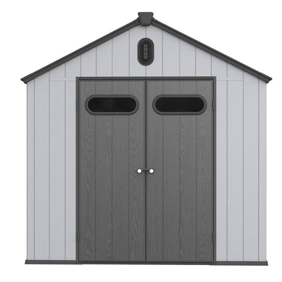 Abri de rangement extérieur en plastique et résine toutes saisons de 6 pi x 4 pi/6 pi x 8 pi/8 pi x 6 pi/8 pi x 10 pi avec plancher, abri à outils Spire