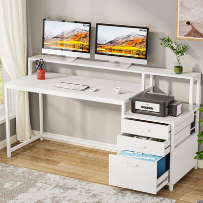 Bureau d'ordinateur 63 avec support d'écran, bureaux ergonomiques pour la maison avec tiroirs et classeur