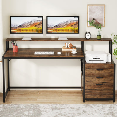 Bureau d'ordinateur 63 avec support d'écran, bureaux ergonomiques pour la maison avec tiroirs et classeur