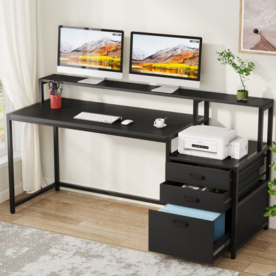 Bureau d'ordinateur 63 avec support d'écran, bureaux ergonomiques pour la maison avec tiroirs et classeur