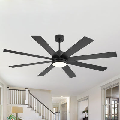 Ventilateur de plafond LED noir à 8 pales de 65 pouces avec éclairage et télécommande