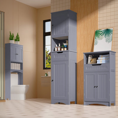 Armoire à linge étroite de salle de bain de 67 po de hauteur, meuble de rangement autoportant en bois massif à 5 niveaux