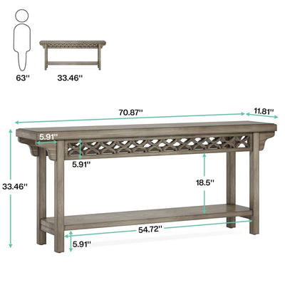 Table console longue en bois massif de style ferme de 70,8 pouces, table de canapé