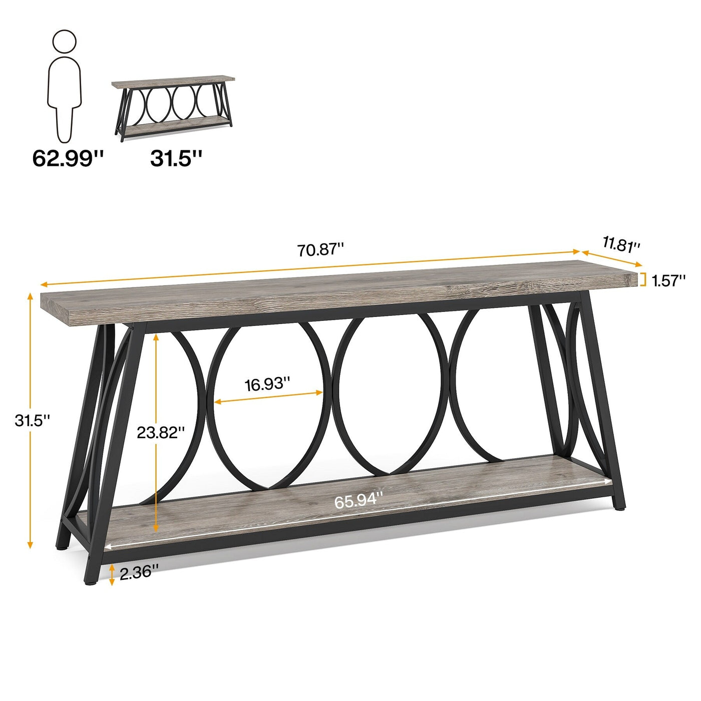 Table console extra longue de 70,9 pouces, table d'appoint pour salon