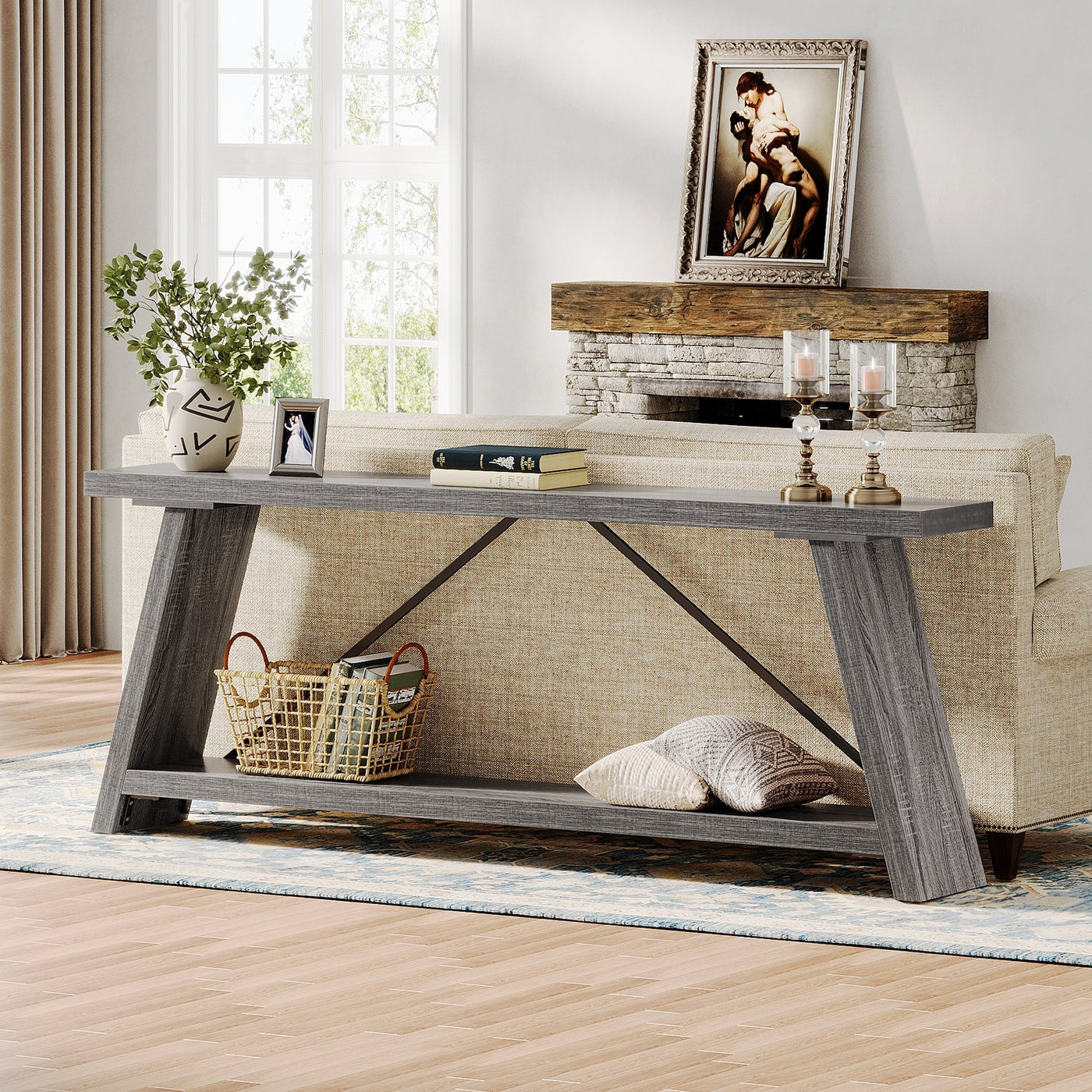Console de canapé en bois rustique de 70,9 pouces de long avec étagère de rangement