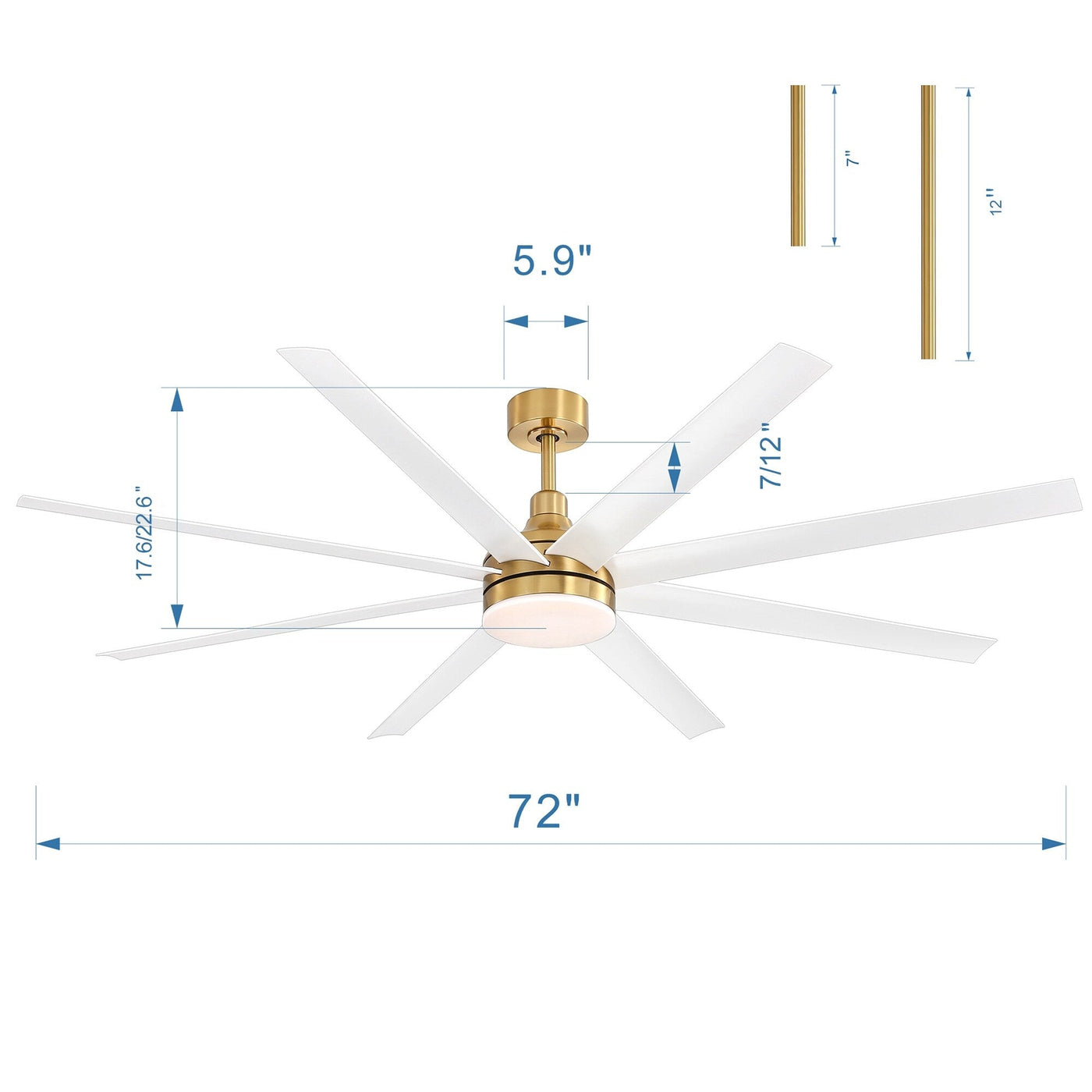 Grand ventilateur de plafond de 72 pouces avec télécommande et éclairage LED - 8 pales