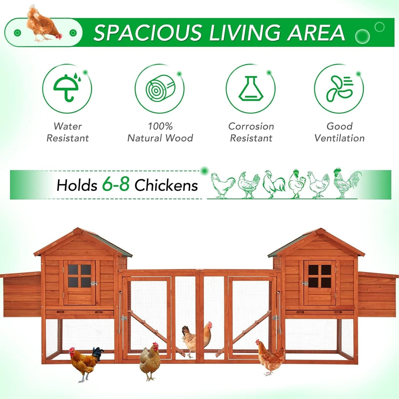 AECOJOY 144'' Grand Poulailler avec Enclos Clapier en Bois Cage à Volaille Maison